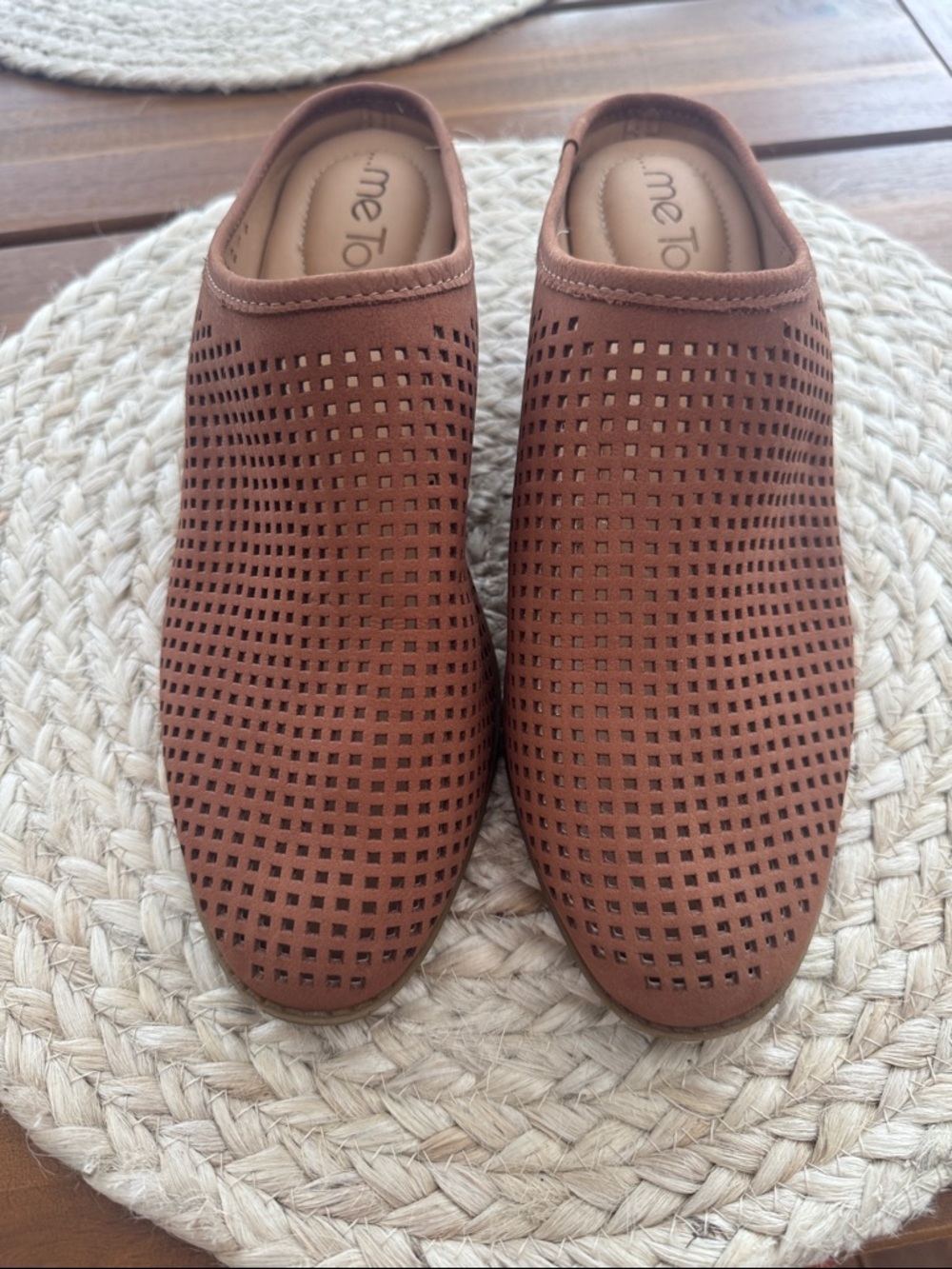 me too Women's Perforated Slip-On Mules in Brown/Tan